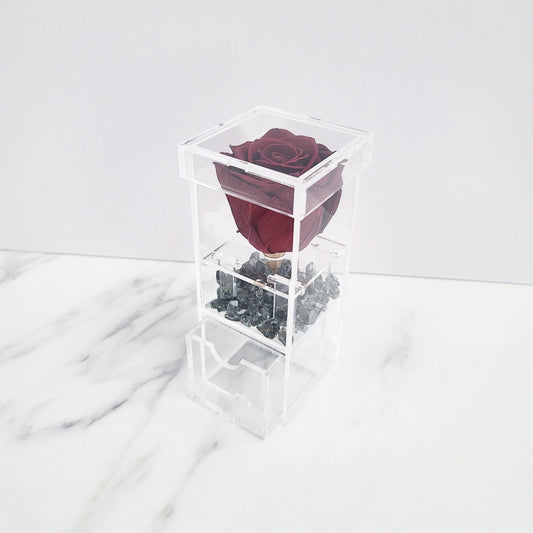 Clear Acrylic Rose Box with a Drawer | TALL | 1 Stem