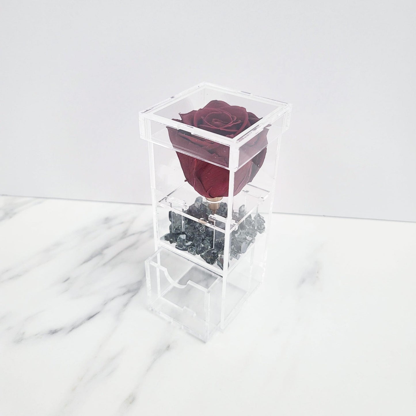 Clear Acrylic Rose Box with a Drawer | TALL | 1 Stem