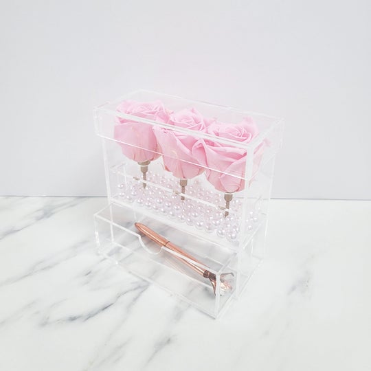 Clear Acrylic Rose Box with a Drawer | TALL | 3 Stem