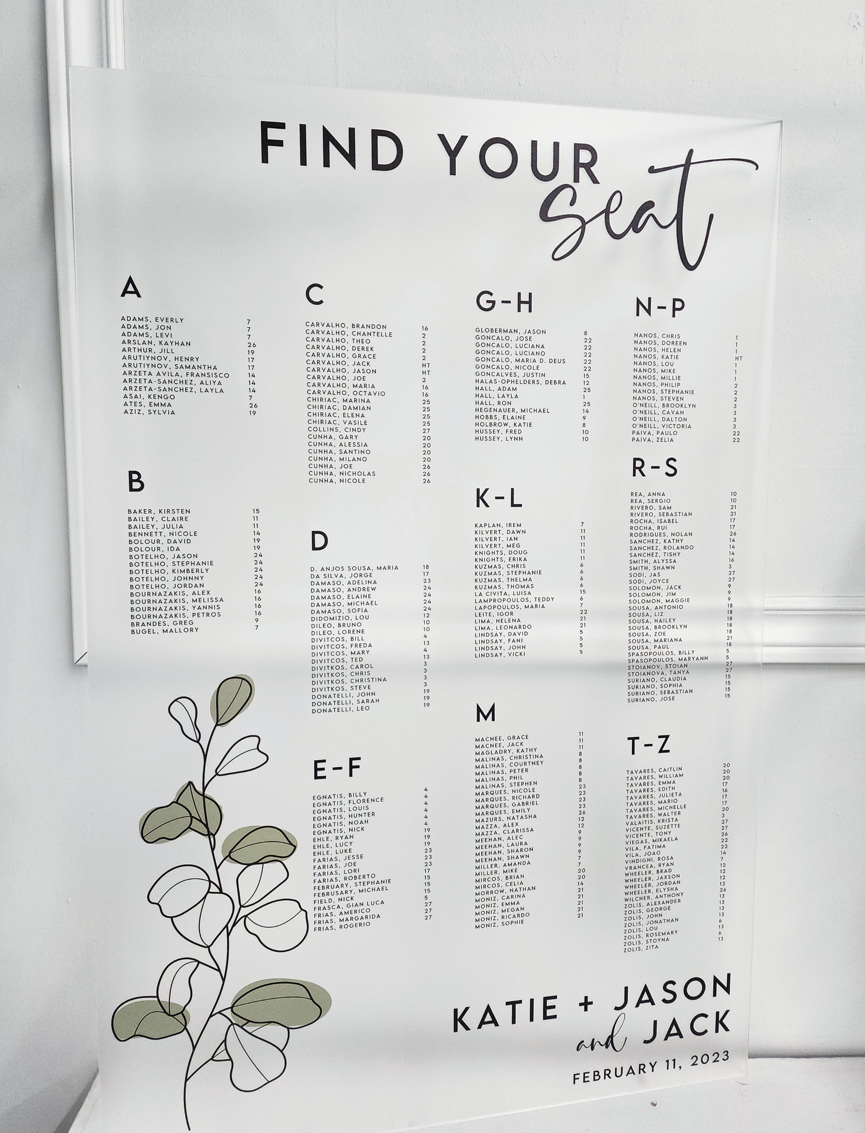 Custom Acrylic Seating Chart | 24 x 36"
