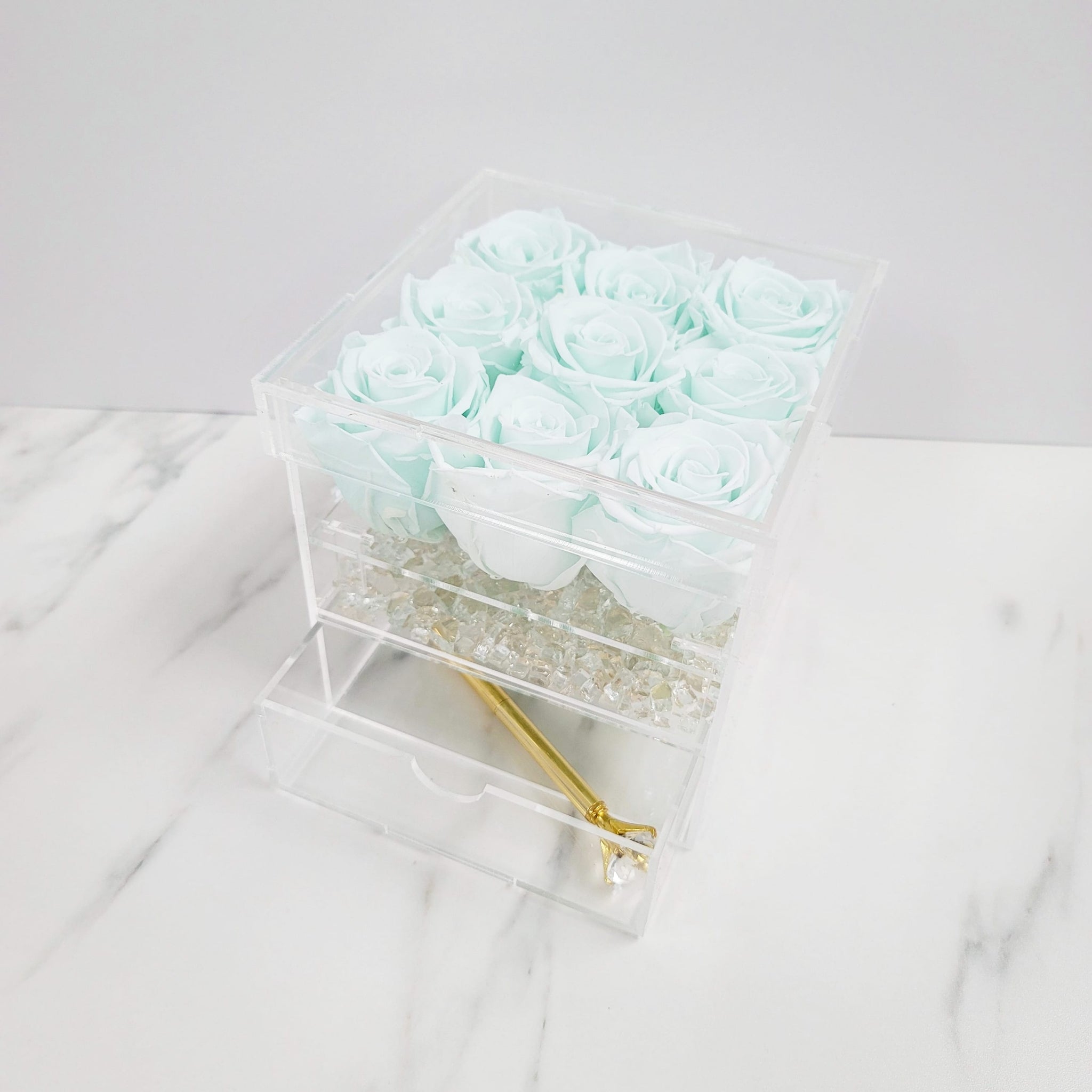 Clear Acrylic Rose Box with a Drawer | TALL | 9 Stem – Dang Designs